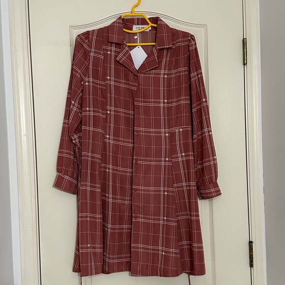 Long-Sleeve Plaid Mini A-Line Shirtdress - Picture 5 of 10